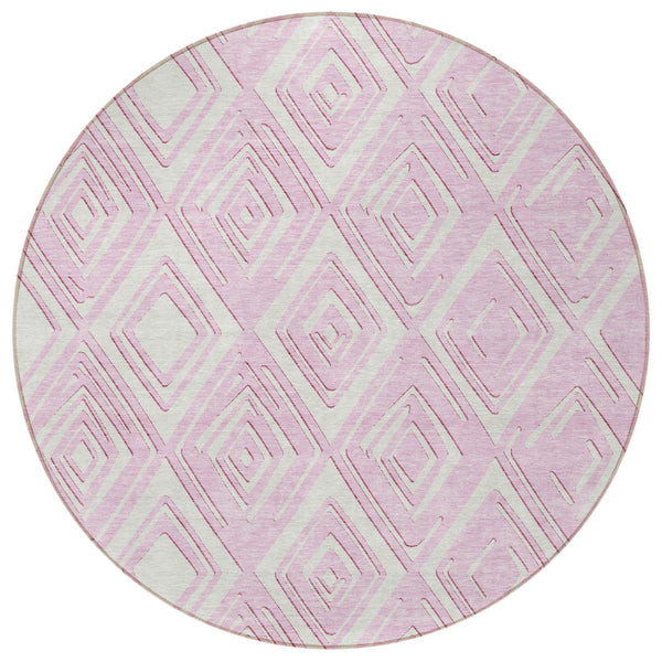 Homeroots 3'' Black And Ivory Geometric Washable Area Rug For Indoor Outdoor Spaces, Durable And Stylish Design 8' Round Polyester 589976