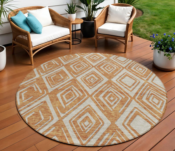 Homeroots 3'' Black And Ivory Geometric Washable Area Rug For Indoor Outdoor Spaces, Durable And Stylish Design 8' Round Polyester 589982