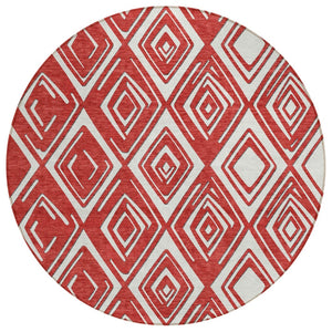 HomeRoots 5' Bold Red and Ivory Geometric Washable Area Rug - Durable, Stylish for Indoor & Outdoor Spaces 8' Round 589988
