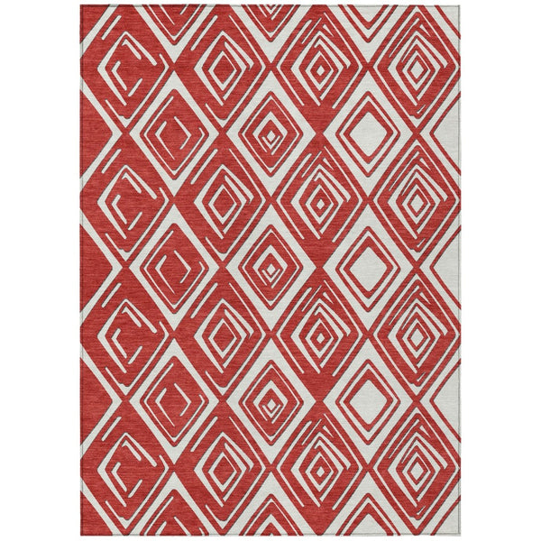 HomeRoots 9' Durable Geometric Washable Area Rug in Bold Red and Ivory for Indoor and Outdoor Spaces 9' X 12' 589990