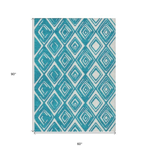 Homeroots 3'' Black And Ivory Geometric Washable Area Rug For Indoor Outdoor Spaces, Durable And Stylish Design 5' X 8' Polyester 589999