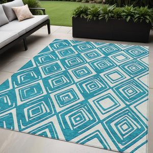 Homeroots 3'' Black And Ivory Geometric Washable Area Rug For Indoor Outdoor Spaces, Durable And Stylish Design 5' X 8' Polyester 589999