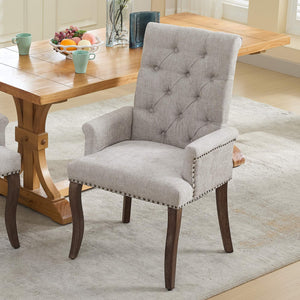 English Elm Upholstered Chenille Accent Dining Chair with Tufted Diamond Back, Curved Solid Wood Legs, Comfortable Support Beige W1143P346927