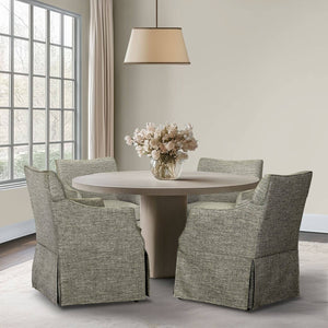 English Elm Upholstered Skirted Arm Chair with Hidden Casters Padded Seat for Dining Rooms B035P341172