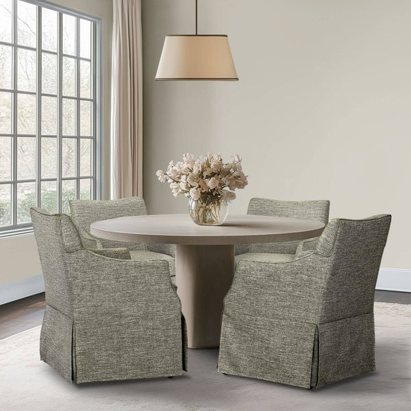 English Elm Upholstered Skirted Arm Chair with Hidden Casters Padded Seat for Dining Rooms B035P341172