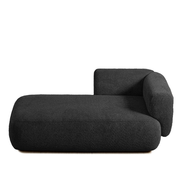 English Elm Upholstered Boucle Chaise Lounge with Wood Legs Vintage Mod Style for Living Room W5515P437374