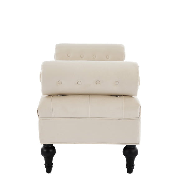 English Elm Modern Tufted Velvet Bench with Gourd Legs and Pillows for Bedroom Entryway Beige N761P335807W