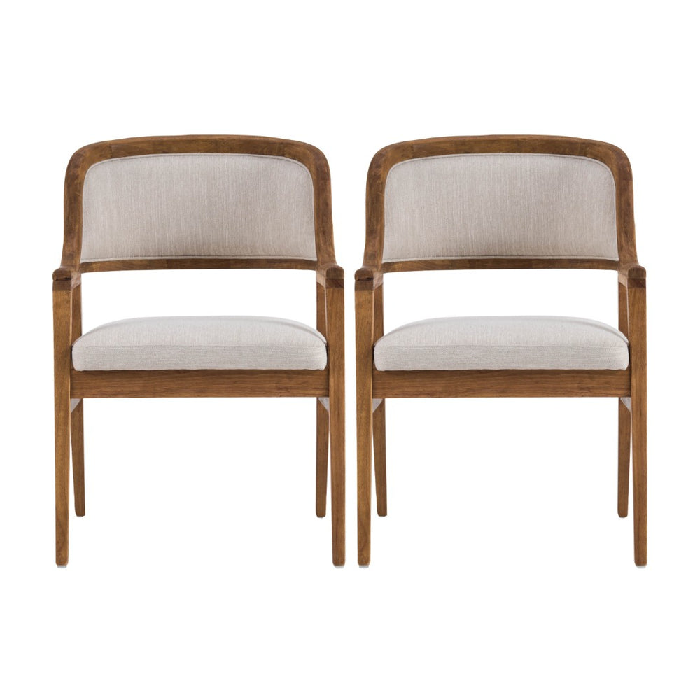 English Elm Mid-century Modern Upholstered Dining Arm Chairs with Rubberwood Frame Set of 2 Beige,Walnut N768P382497W