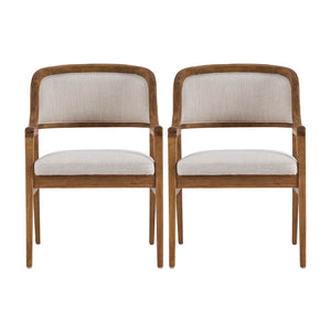 English Elm Mid-century Modern Upholstered Dining Arm Chairs with Rubberwood Frame Set of 2 Beige,Walnut N768P382497W