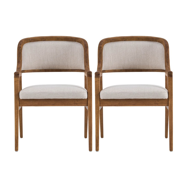 English Elm Mid-century Modern Upholstered Dining Arm Chairs with Rubberwood Frame Set of 2 Beige,Walnut N768P382497W