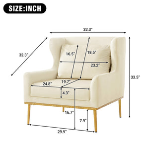 English Elm Modern Velvet Accent Chair Curved Arms Plush Cushion Upholstered Seat for Living Room Beige N763P360686A