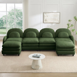 English Elm Teddy Fleece Curved Modular Sectional Sofa with Movable Ottomans for Cozy Living Rooms Green W5656S00092