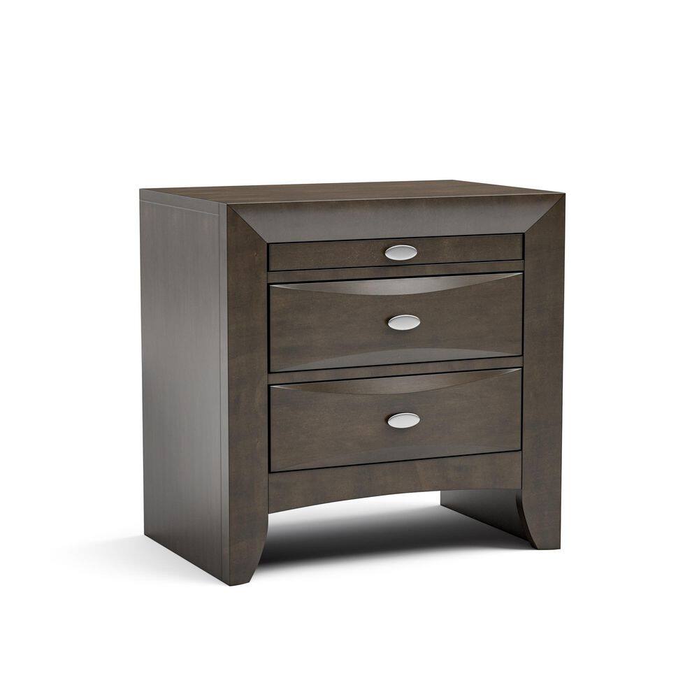 English Elm Gray Nightstand 2-Drawer Solid Wood Bedside Table with Knob Pulls, Transitional Gray Finish, 25.5"W x 17"D x 25.5"H B2741P357506