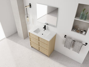 English Elm 36" Freestanding Bathroom Vanity Plywood Base Resin Sink Soft Close Storage W999S00509