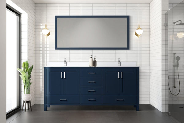 English Elm Navy 72" Double Bath Vanity 22" D with White Quartz Top — Solid Wood, Soft-Close Drawers, Ample Storage B2731P258928