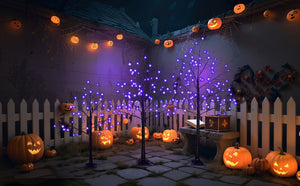 English Elm 3 Pack Halloween Spooky Tree Set with Purple LED Lights, 4ft‑6ft Hinged UV‑Resistant Indoor Decor (96) PX283443AAF