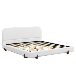 English Elm Unique White Fabric Upholstered California King Bed with Solid Rubberwood Legs N769C460502W
