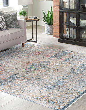 Unique Loom Newport Elms Machine Made Medallion Rug Multi, Blue/Gray/Ivory/Light Blue/Light Brown/Rust Red/Terracotta 10' 2" x 10' 2"