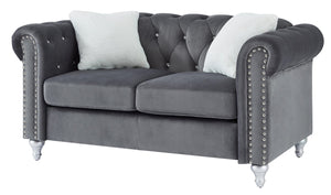 English Elm Modern Gray Velvet Loveseat 60"W Compact Sofa for Small Spaces, EZ Assembly, Sturdy Frame Comfort B078S00096