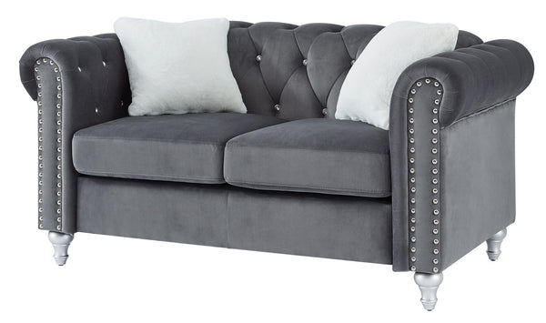 English Elm Modern Gray Velvet Loveseat 60"W Compact Sofa for Small Spaces, EZ Assembly, Sturdy Frame Comfort B078S00096