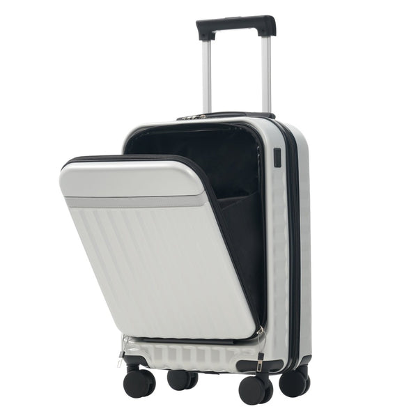 English Elm Front Access Hardside 3 Piece Travel Set with Usb Port Spinner Wheels and Tsa Lock Grey+White N732P326130D