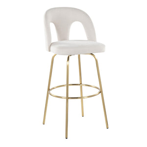 English Elm Fixed-height Swivel Barstools with Gold Footrest Black Frame White Upholstery Set B202S01871