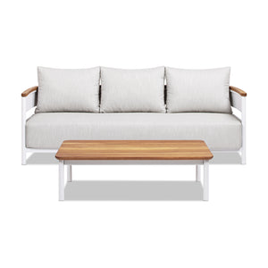 English Elm Jennifer Taylor Home - Rhodes 2pc Teak & Aluminum Outdoor Sofa Set with Coffee Table, Gray Chenille Cushions, Weather-Resistant Elegance B2719P321038