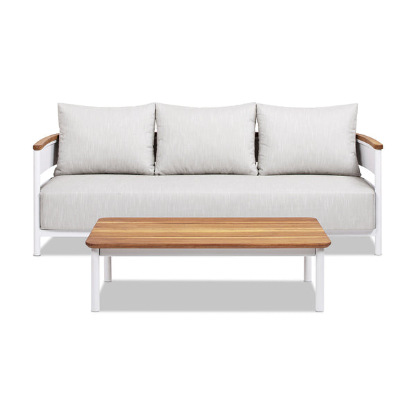 English Elm Jennifer Taylor Home - Rhodes 2pc Teak & Aluminum Outdoor Sofa Set with Coffee Table, Gray Chenille Cushions, Weather-Resistant Elegance B2719P321038