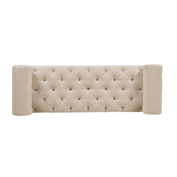 English Elm Jennifer Taylor Home - Lewis Bolster Arm Entryway Bench in Gold Velvet — Handcrafted hardwood frame, vintage bolsters, low 15" seat comfort Beige B2719P238173
