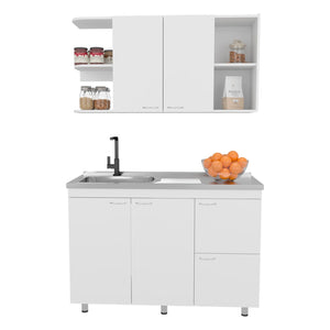 English Elm Gallup Wall Mount Vanity Sink Cabinet White Finish Compact Storage for Small Spaces B092S00305