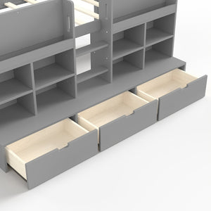 English Elm Full Bunk Bed with Trundle Bookshelf Storage Pine Frame Car Design for Kids W1580S00398