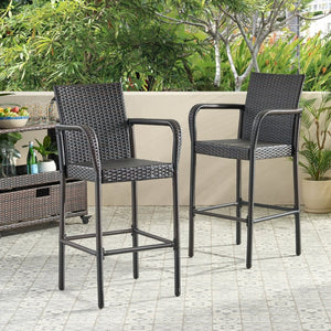 English Elm Littleton Outdoor Woven Faux Rattan Barstools Set of Two for Patio Pool Deck N758P391492D