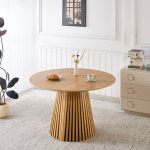 English Elm 1+4,5pieces Mid-century Dining Set Mdf Top Metal Pedestal Base Seats Six Modern Kitchen Brown W3766S00006