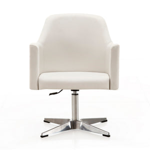 English Elm Pelo Vegan Leather Swivel Lounge Chair with Adjustable Height, Polished Chrome Base & Foam Comfort White B365P397965