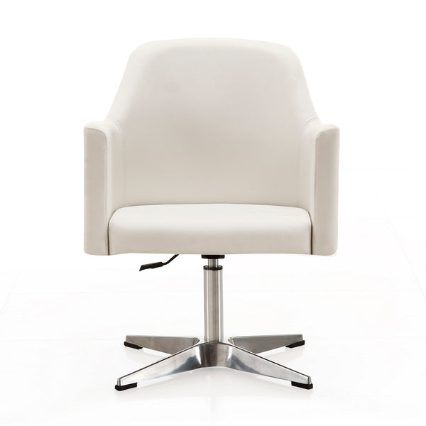 English Elm Pelo Vegan Leather Swivel Lounge Chair with Adjustable Height, Polished Chrome Base & Foam Comfort White B365P397965