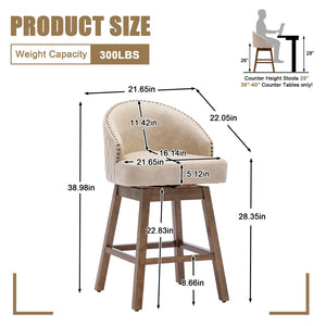 English Elm United We Win Quilted Microsuede Swivel Barstool with Wood Legs and Gold Rivet Trim Apricot W1568P361708