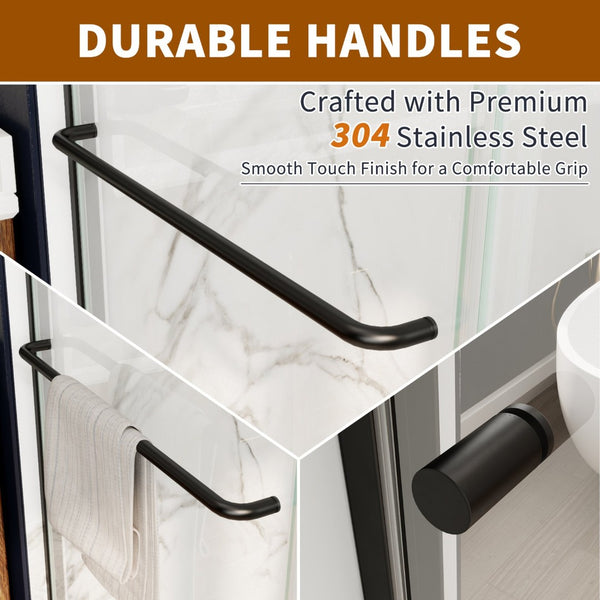 English Elm 50in. Barn Style Sliding Shower Door Matte Black Anodized Frame with Tempered Clear Glass W637123851