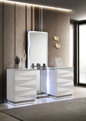 English Elm White Bedroom Vanity Set with Led Mirror Multiple Drawers and Contemporary Storage B2741S00883