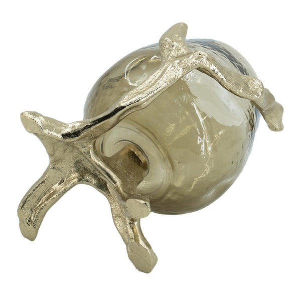 English Elm 8.5x7.1x10.4" Sculptural Olive Glass Pillar Holder on Gold Aluminum Legs W2078P490403