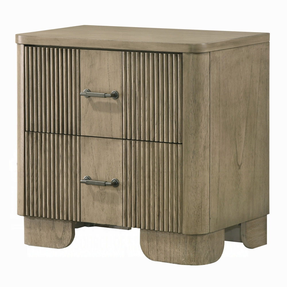 English Elm 1pc Transitional Nightstand Antique Oak Finish with 2 Felt-Lined Drawers, Reeded Fronts & Metal Glides B2741P408067