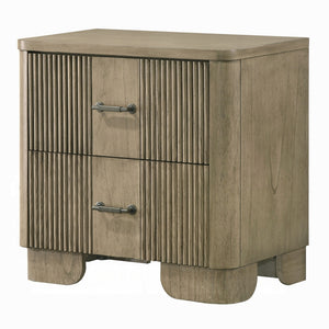 English Elm 1pc Transitional Nightstand Antique Oak Finish with 2 Felt-Lined Drawers, Reeded Fronts & Metal Glides B2741P408067