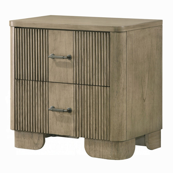 English Elm 1pc Transitional Nightstand Antique Oak Finish with 2 Felt-Lined Drawers, Reeded Fronts & Metal Glides B2741P408067