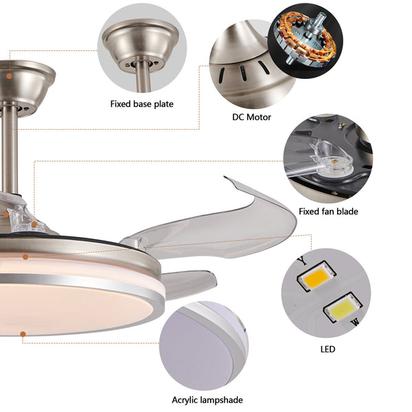 English Elm 42 Inch Modern Led Ceiling Fan With Remote, Retractable Blades, 6 Speed, Silent Dc Motor For Any Room W2312P374996