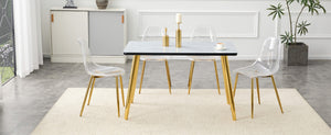 English Elm Table and Chair Set Marble Glass Top Gold Legs Four Seat Dining for Small Spaces Black,Transparent,White+Gold W1151S04654
