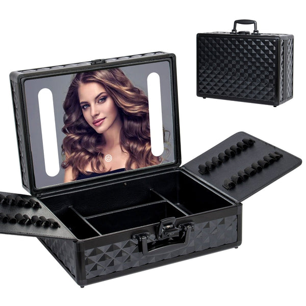 English Elm Portable Led Vanity Makeup Case Aluminum Travel Organizer with Mirror Lock Dividers W1550P163305