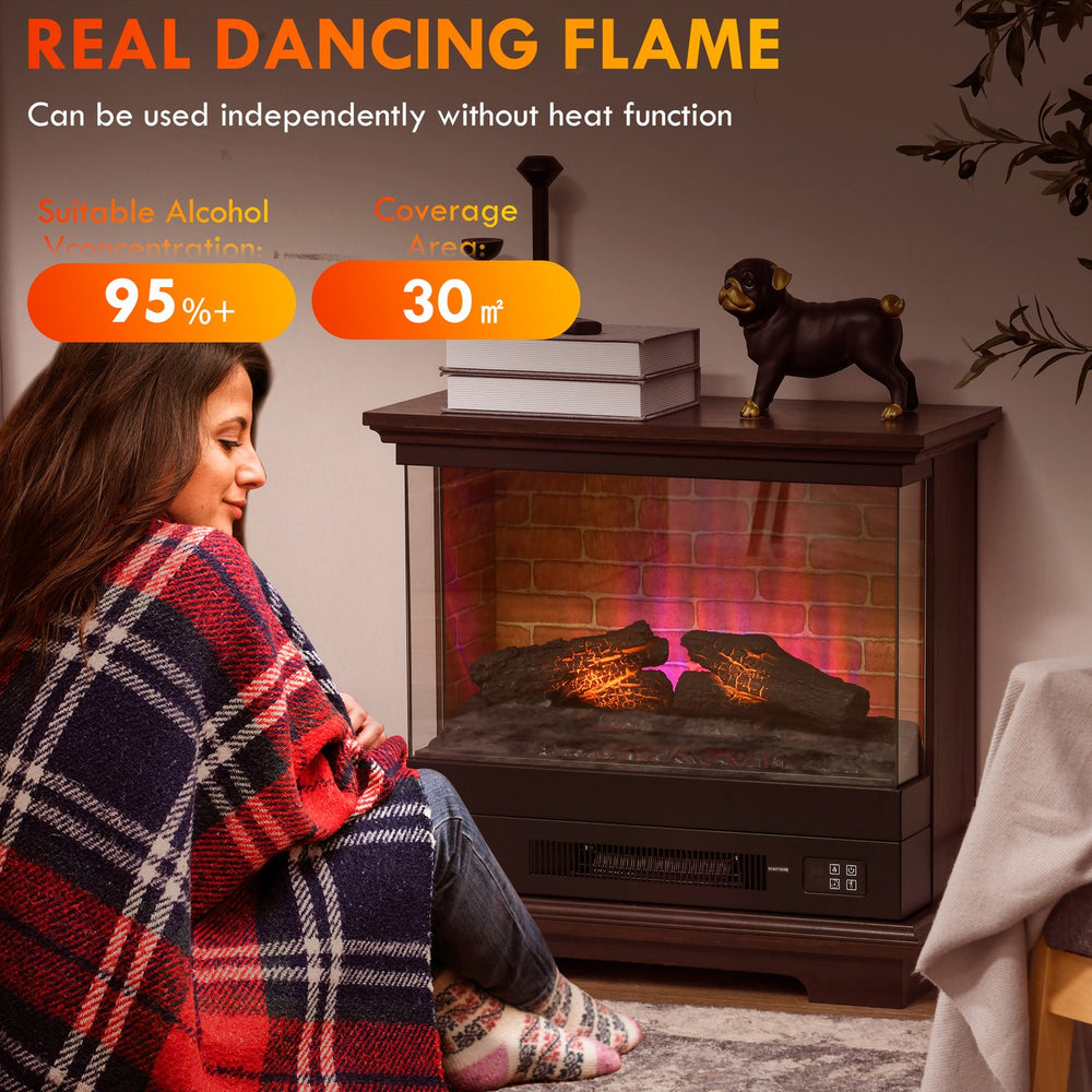 English Elm HOMCOM 26" Electric Fireplace Stove with Remote, 7 Flame Brightness, 12H Timer, 1400W Heater W2225P173996