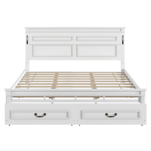 English Elm King Pine Wood Storage Bed with Led Lighting Usb Charging Tall Panel Headboard White W504S00269