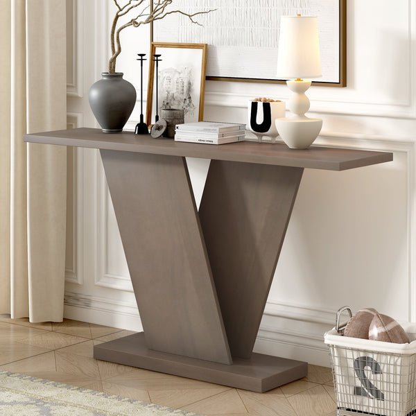 English Elm Christopher Knight Home® - Mirod Acacia Veneer Console Table with V-Base Pedestal, Slim Rectangular Design, 220 lb Capacity taupe N760P237962N