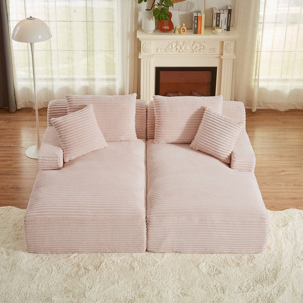 English Elm Compressible modern double chaise lounge with corduroy, spring padding comfort and no assembly required Pink W2339P278028