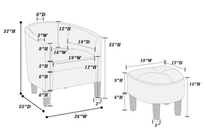 English Elm Sleek Black Faux Leather Accent Chair with Ottoman, Curved Barrel Back, Tapered Legs, Compact Comfort B011P369870